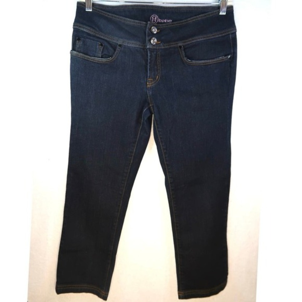 Bebe hip hugger, bedazzled cropped jeans size 31 made in USA